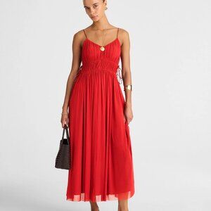 Madewell Gathered V-Neck Midi Dress in Cherry Red
